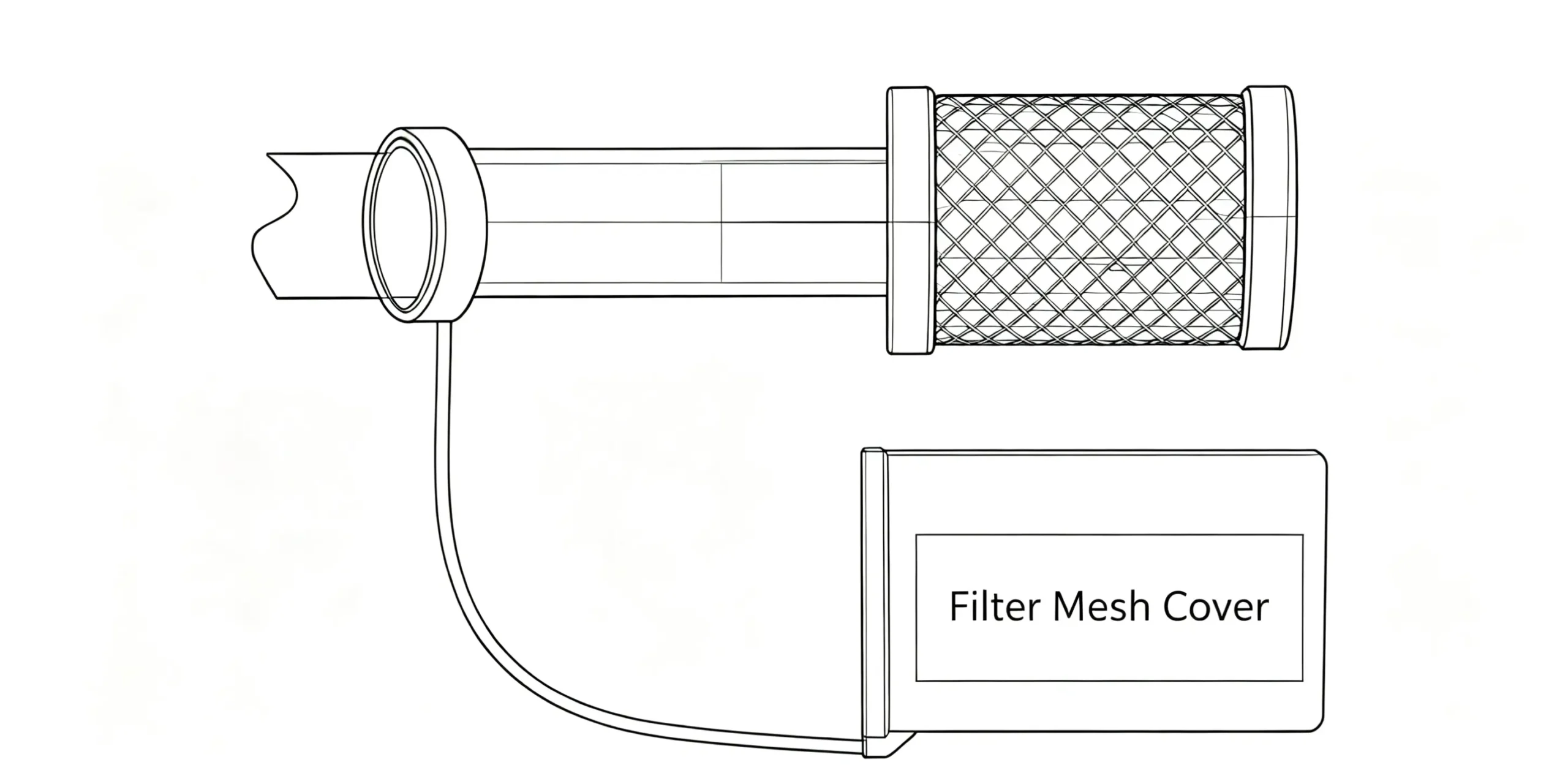 Fuel Pump Inlet Filter Mesh Cover Technical Drawing Line drawing of fuel pump inlet filter mesh cover assembly for DC diesel transfer pump